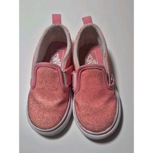 Vans Off The Wall Kids Little Girls Size 7  Glitter Pink Slip On  Sneaker Shoes